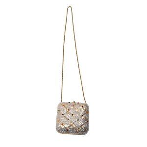 Judith Leiber Swarovski & Gemstone Quilted Square Shoulder Bag in Silver